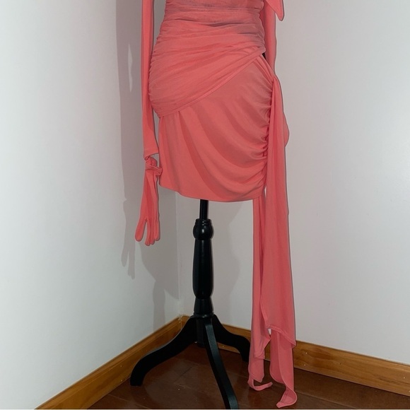 NEW! Mugler x H&M- Collector’s Edition Knot-Detail One-Shoulder Dress Pink M - Picture 14 of 16